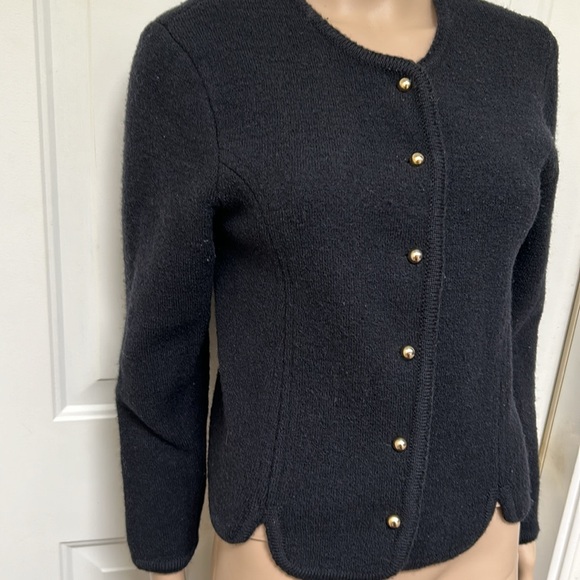 Vintage Crystal Sportwear Black Boiled Wool Cardigan Sweater Jacket Academia M - Picture 2 of 5
